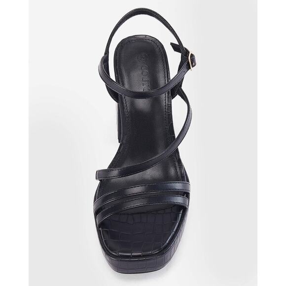 Coutgo Women's Platform Heels Sandals Chunky Square Open Toe Ankle Strap Black - Picture 4 of 5